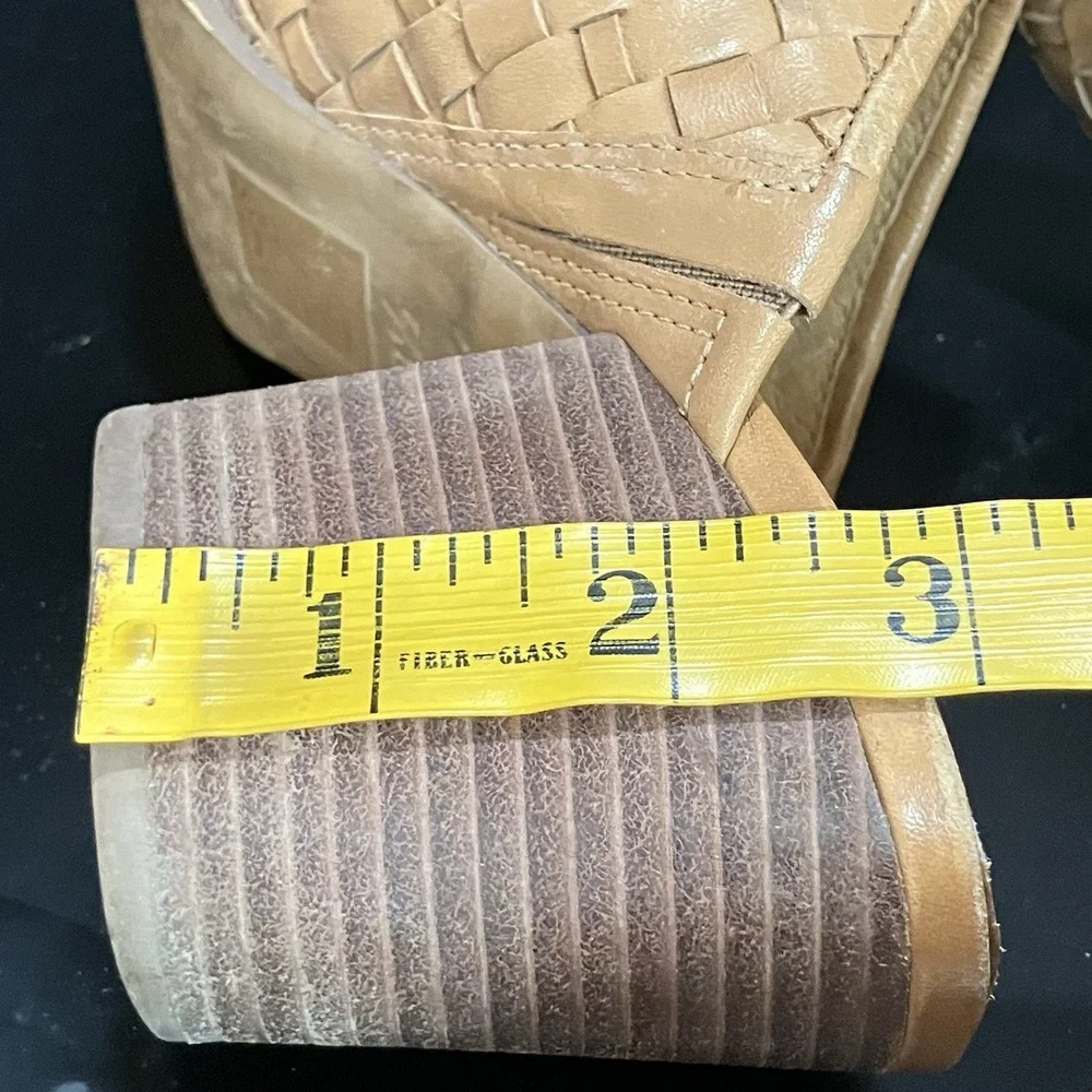 Madewell Womens 8.5 Woven Leather Mule Clogs Tan Brown Block Heel Slip On Shoes
